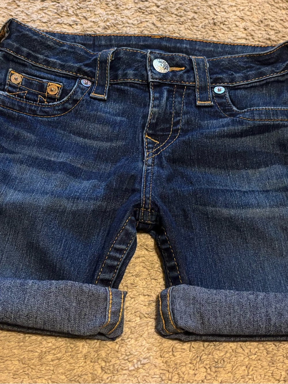 True Religion Dark Blue Rolled Cuff Denim Shorts size 26